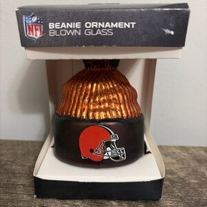 NFL Cleveland Browns Beanie Christmas Ornament Blown Glass New!